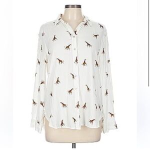 Jane and Delancey White Button-Up Shirt with Giraffe Print
